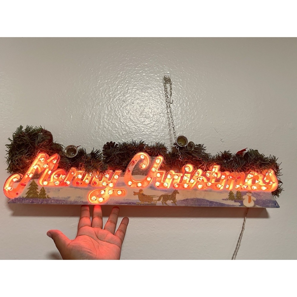 Christmas Mantle Light Merry Christmas W/ Changing Lights Hanging Vtg WORKS